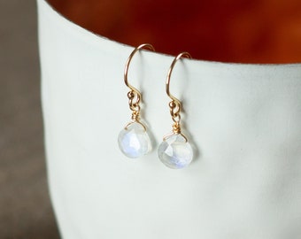 Small earrings with moonstone, hanging earrings with stones, dainty earrings in gold, June birthstone, gift for mom