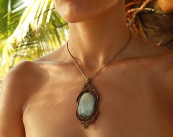 Light brown necklace ( pendant) with golden obsidian stone