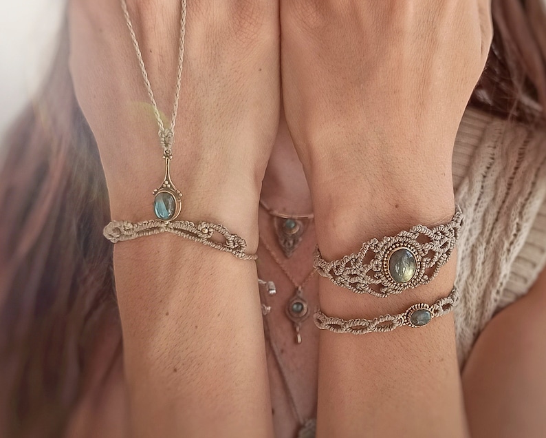 Boho Macrame Stone Bracelet Labradorite Bracelet Spiritual Jewelry for Woman image 3