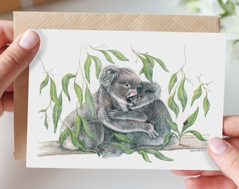 Tarjeta de felicitación con arte de abrazos de koala: Fauna australiana, Día de la Madre