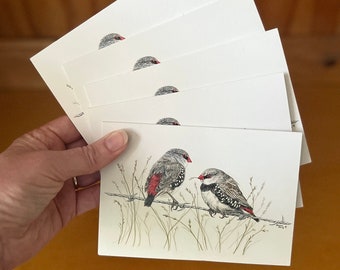 Tarjetas artísticas Diamond Firetail: Tarjetas de felicitación con pinzones australianos (juego de 5)
