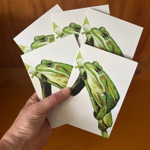 5 x Green & Gold Frog greeting cards - Growling grass frog - Australian wildlife art, endangered reptile, tree frog, bright greens golden