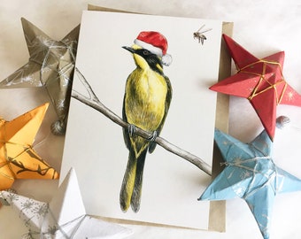 Tarjeta navideña de mielero de casco, arte de aves australianas (A6)