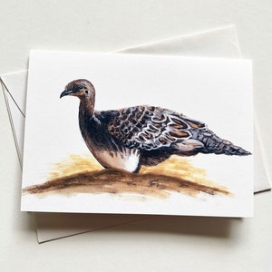 マレフールのグリーティングカード（横長）オーストラリアの野生動物アートで描かれた絶滅危惧種の鳥Leipoa ocellata マレフールの雌鳥（地上性）