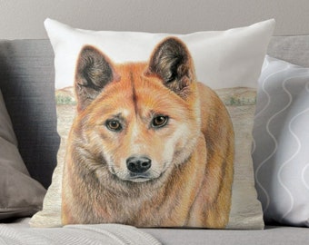 Cojín de lino con diseño de dingo: almohada de fauna australiana, arte canino nativo