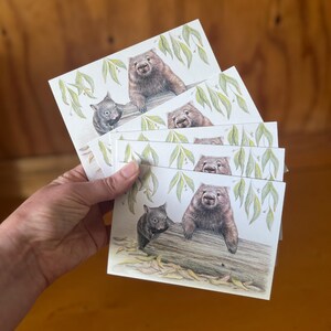 Wombat Art Greeting Card: Australian Wildlife, Mother and Joey, recycled paper, blank inside image 6