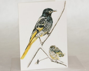 Tarjeta de arte de mielero regente, ave australiana, tarjeta reciclada