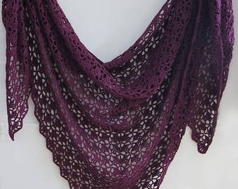 Purple triangle scarf shawl - mohair and acrylic unique handmade crochet