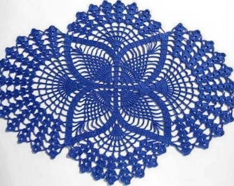 Blue lace oval doily home decor crochet