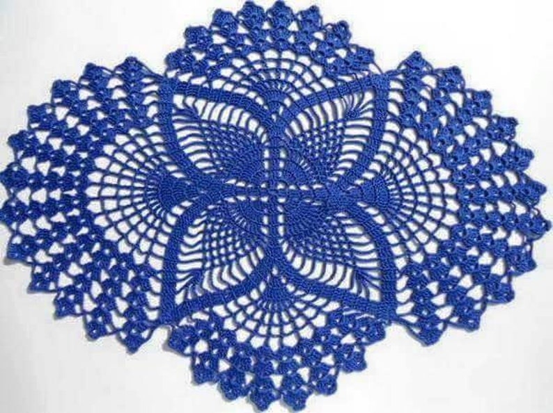 Blue lace oval doily home decor crochet image 1