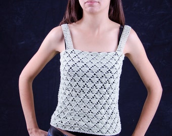 Green tank summer top handmade unique with triangles crochet