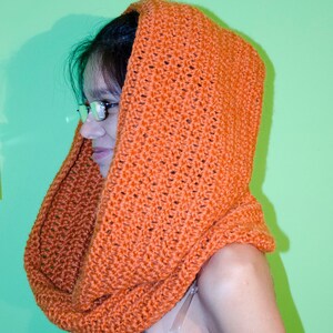 Orange cowl infinity scarf shawl wrap crochet handmade acrylic and wool