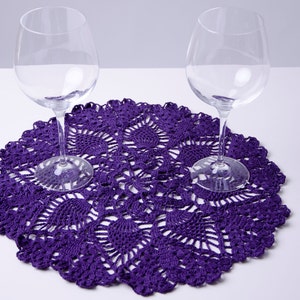 Purple table doily coaster handmade crochet