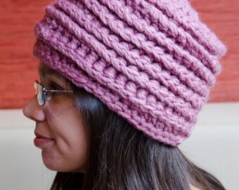 Pink beanie hat beret cap crochet handmade unique