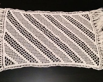 Ecru cotton table runner handmade crochet