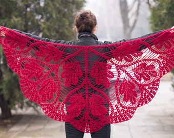 Red triangle scarf shawl - mohair and acrylic unique handmade crochet