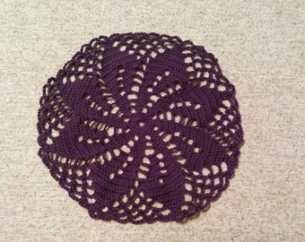 Purple table doily coaster handmade crochet