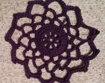 Purple table doily handmade crochet