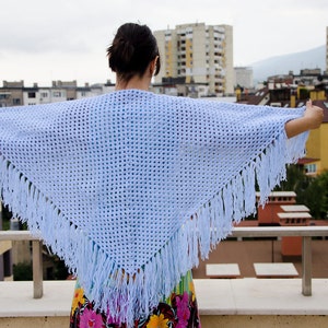 Blue Triangle Scarf Shawl Crochet Handmade