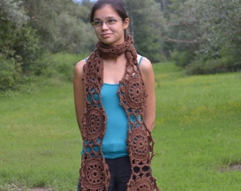 Flower brown shawl scarf crochet handmade