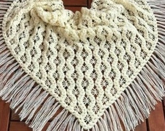 White Triangle Scarf Shawl Crochet Handmade