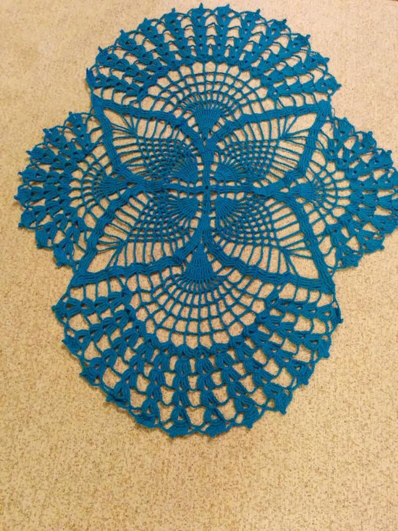 Blue lace oval doily home decor crochet image 2