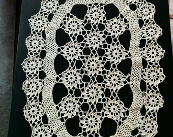 Ecru cotton table runner doily handmade crochet