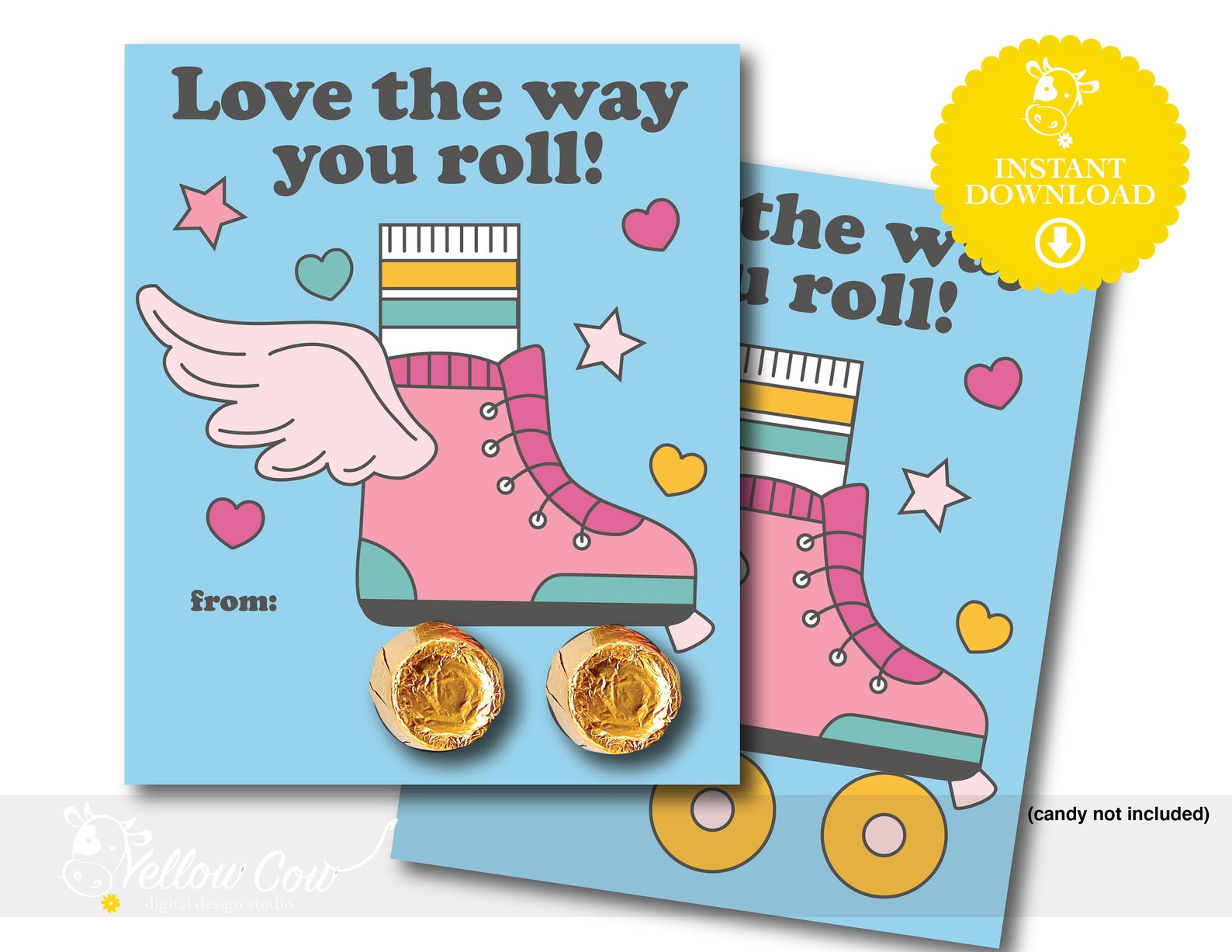 Printable Roller Skate Valentines,retro Roller Skating Valentine Cards ...