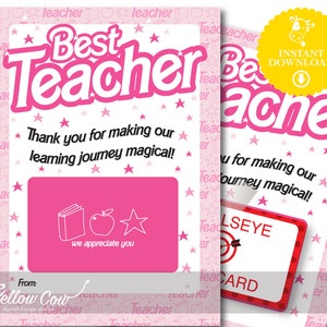 Printable Best Teacher Gift Card Holder,Gift Card Holder,Teacher Appreciation Gift,End of School Year Teacher Gift,Pink Gift Card Holder