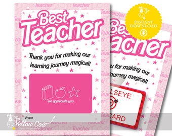 Printable Best Teacher Gift Card Holder,Gift Card Holder,Teacher Appreciation Gift,End of School Year Teacher Gift,Pink Gift Card Holder