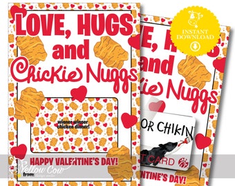 Printable Chickie Nuggs Gift Card Holder,Valentines Day Fast Food Gift Card Holder,I Love Chicky Nuggies,Teen Valentines Day Gift,Hugs Nuggs