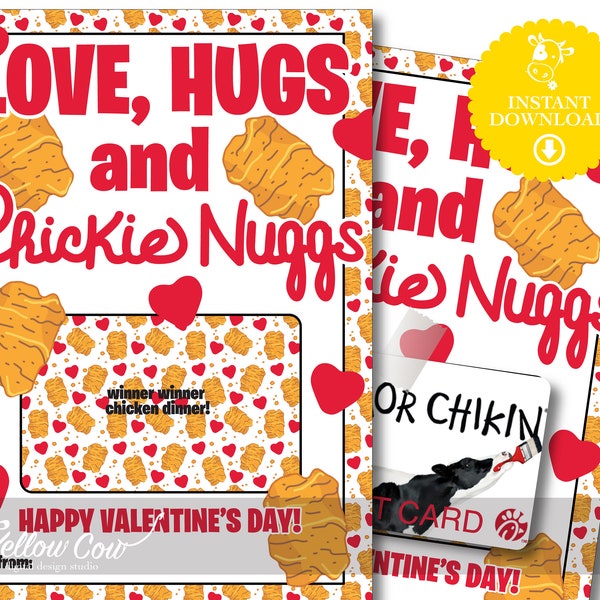 Printable Chickie Nuggs Gift Card Holder,Valentines Day Fast Food Gift Card Holder,I Love Chicky Nuggies,Teen Valentines Day Gift,Hugs Nuggs