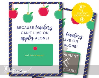 Teacher Restaurant Gift Card Holder,Printable Gift Card Holder,Instant Download,Restaurant Gift Card,Teacher Appreciation,End of Year Gift