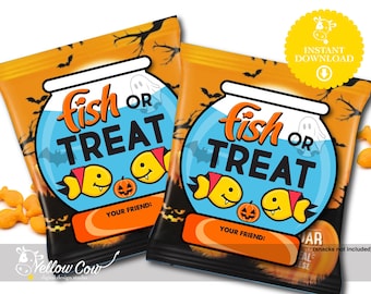 Halloween Goldfish Snack Tag,Halloween Classroom Treats,Hugs & Fishes, Fish or Treat Goldfish Snacks,Kids Goldfish non candy Halloween