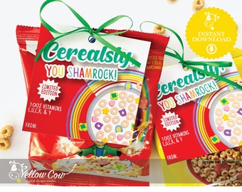 Druckbare Mini Müsli St Patricks Day Tag, St. Pattys Müsli, Müsli Glück Geschenkanhänger, Müsli Snack Etiketten, Sie Kleeblatt, Kinder St Patricks Geschenke
