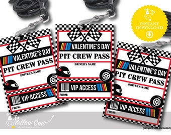 Printable Pit Crew Pass Valentines,Nascar Inspired Valentines Day Cards,Car Racing Valentines for School,Stock Car Valentines for Class