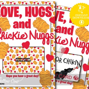 Druckbare Chickie Nuggs Geschenkkartenhalter,Chicken Nugget Fast Food Geschenkkartenhalter,I Love Chicky Nuggies,Teen & Friend Gift,Hugs and Nuggs