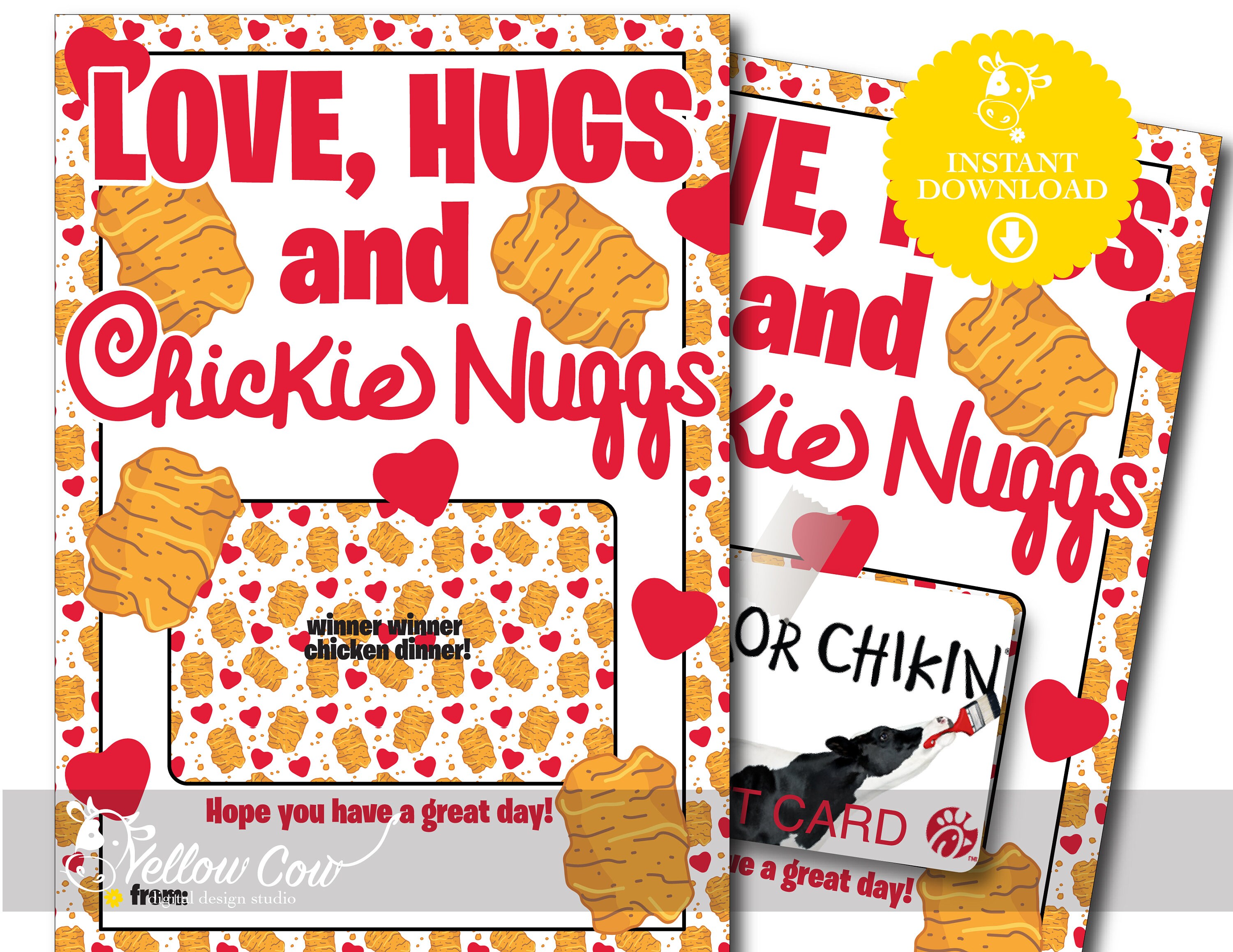 Printable Chickie Nuggs Gift Card Holder,Chicken Nugget Fast Food Gift Card Holder,I Love Chicky Nuggies,Teen & Friend Gift,Hugs and Nuggs