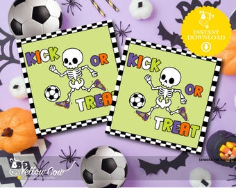 Etiqueta de regalo de Halloween con forma de patada o golosina para el equipo de fútbol, golosinas para Halloween sin dulces, etiqueta de regalo de esqueleto de fútbol, fiesta de Halloween de fútbol, huele mis botas