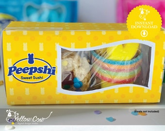 Printable Peepshi Box,Treats for my Peeps,Spring Candy Sushi Box,Easter Bunny Marshmallows Treat Box,Easter Favor Box,DIY Basket Filler Idea