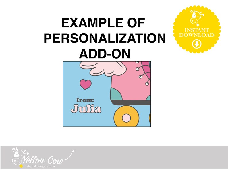 May include: A digital design studio add-on for personalization. The image shows a pink roller skate with a heart and the text "from: Julia".