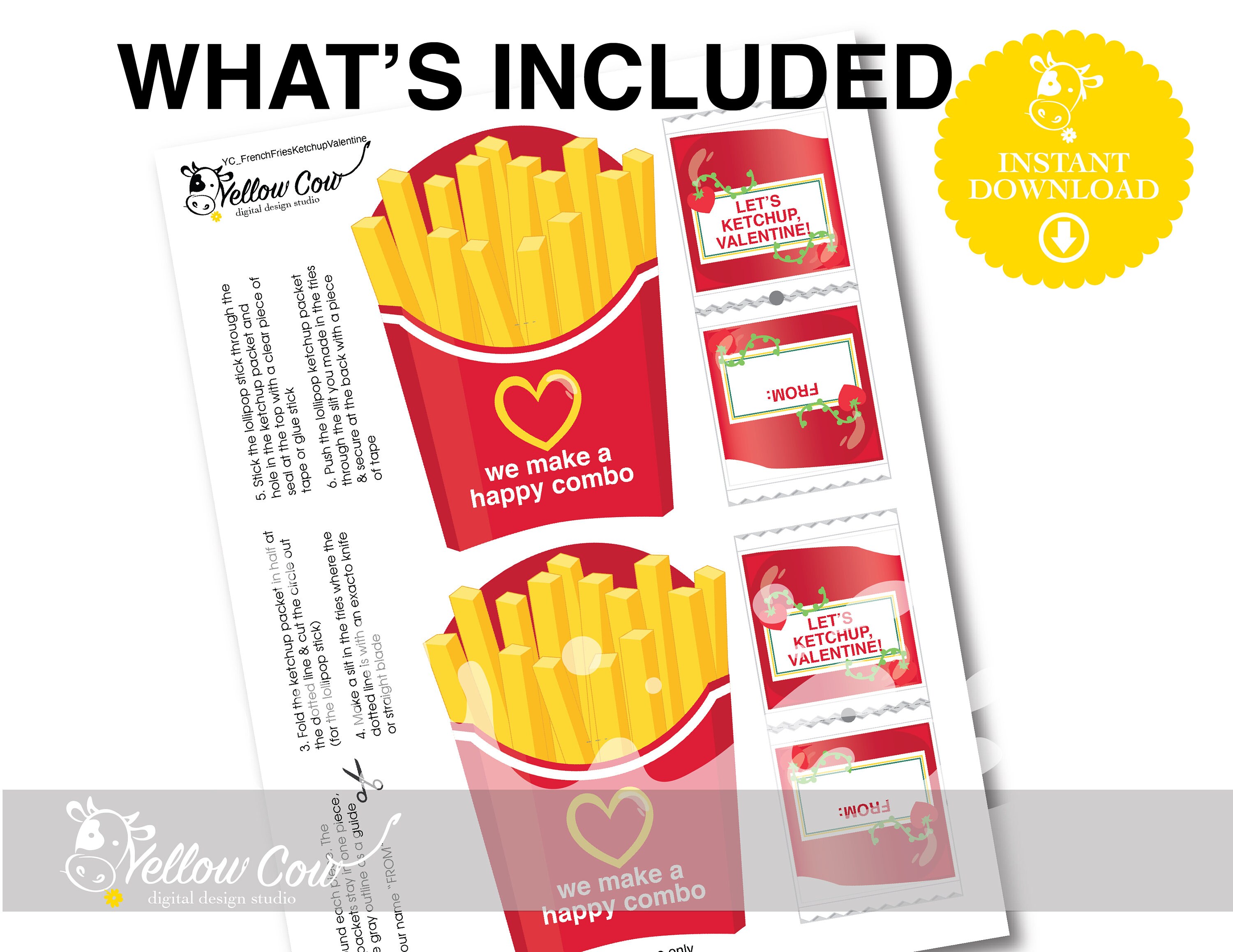 Printable French Fries Valentinefast Food Valentines Cards - Etsy Singapore