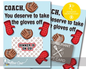 Baseball Coach Gift Card Holder,Printable Gift Card Holder,Instant Download,Softball Coach,Tee Ball Coach,Restaurant Gift Card,Thanks Coach