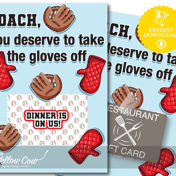 Baseball Coach Gift Card Holder,Printable Gift Card Holder,Instant Download,Softball Coach,Tee Ball Coach,Restaurant Gift Card,Thanks Coach