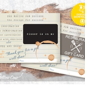 Restaurant cadeaukaarthouder, cadeau-idee voor werknemers, direct downloaden, afdrukbare cadeaukaarthouder voor eten en drinken, recept voor succes cadeaukaarthouder