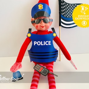 Holiday Elf Printable Kit. Police Officer Elf Scene. Instant Download for Busy Moms. Easy DIY Elf Props. Christmas Elf Activity