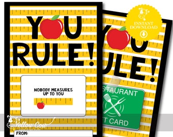 Teacher Gift Card Holder,Printable Gift Card Holder,Instant Download,Restaurant Gift Card,You Rule Teacher Appreciation,End of Year Gift