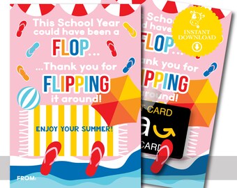 Teacher Appreciation Gift Card Holder,Instant Download,Printable End of School Year Teacher Gift,School Staff Appreciation,Flip Flop Gift