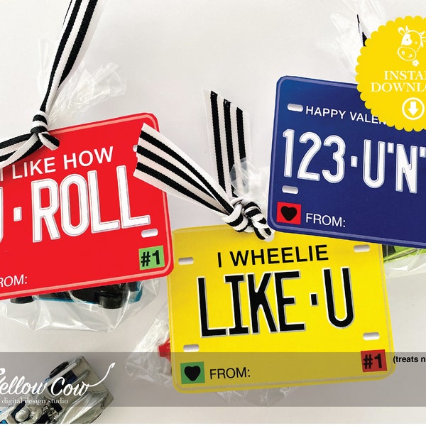 Printable Car Valentine Tags,Instant Download,Wheelie Like You,License Plate Favor Tags,Like How You Roll,Valentine Hot Wheels Treat Toppers