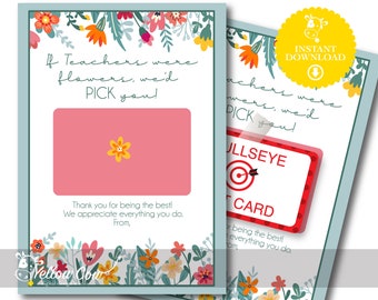 Printable Floral Teacher Gift Card Holder,Gift Card Holder,Teacher Appreciation Gift,End of School Year Teacher Gift,Flower Gift Card Holder